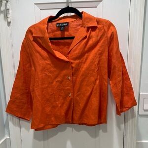 Ellen Tracy Orange 3/4 Sleeve Button Down Shirt